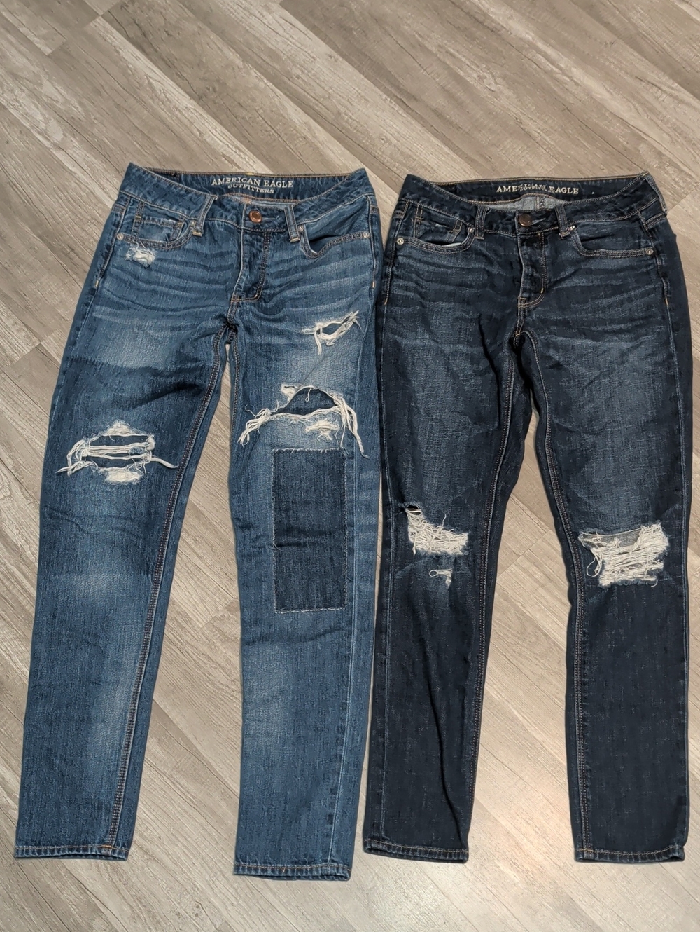 American Eagle Outfitters Women's Ripped Skinny Jeans - Light Blue & Dark Blue